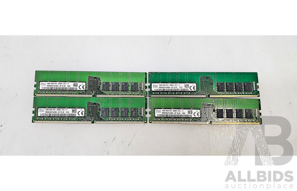 SK Hynix 16GB ECC DDR4 2666V UDIMM RAM - Lot of Four