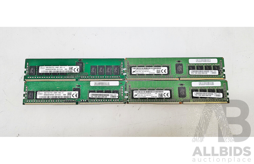 Micron/SK Hynix 16GB ECC DDR4 2400T RDIMM RAM - Lot of Four