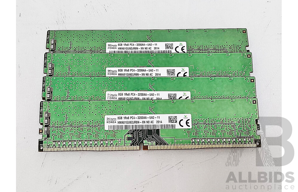 Sk Hynix ( Hma81gu6djr8n-Xn) 8gb Ddr4 3200aa Udimm Ram - Lot Of Four