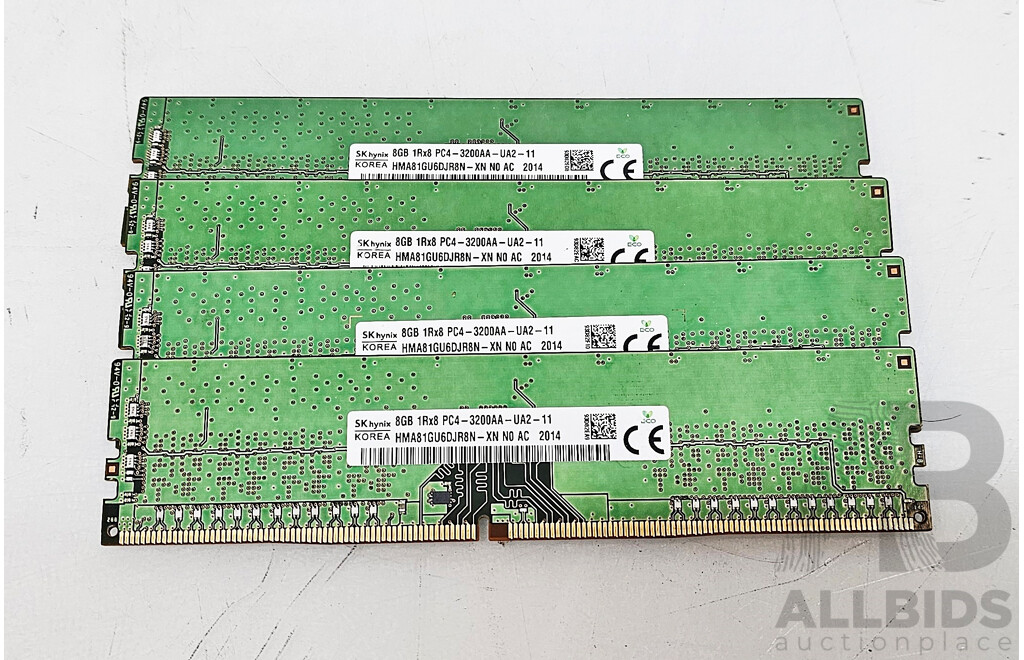 SK Hynix ( HMA81GU6DJR8N-XN) 8GB DDR4 3200AA UDIMM RAM - Lot of Four
