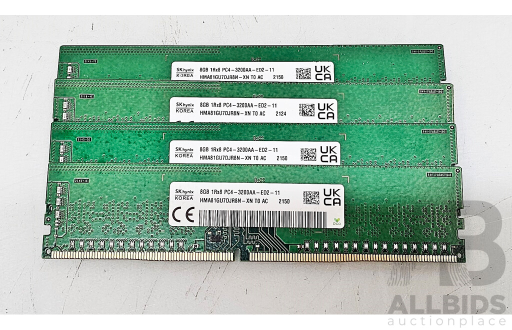 Sk Hynix (Hma81gu7djr8n-Xn) 8gb Ddr4 3200aa Udimm Ram - Lot Of Four