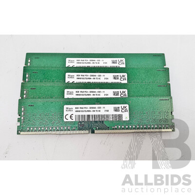 SK Hynix (HMA81GU7DJR8N-XN) 8GB DDR4 3200AA UDIMM RAM - Lot of Four
