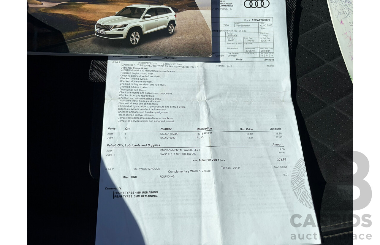 05/2019 Skoda Kodiaq 132TSI Sportline (4x4) NS MY19 4d Wagon Red 2.0L