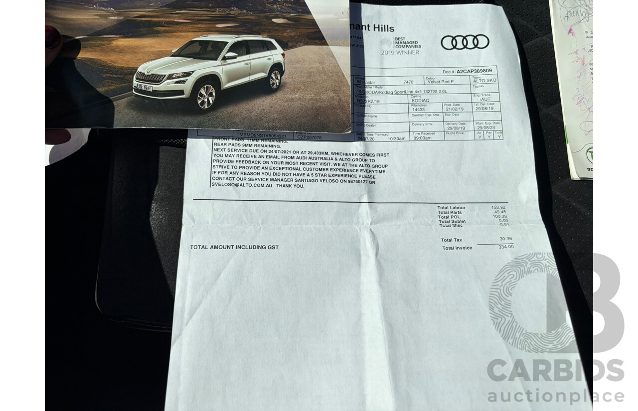 05/2019 Skoda Kodiaq 132TSI Sportline (4x4) NS MY19 4d Wagon Red 2.0L