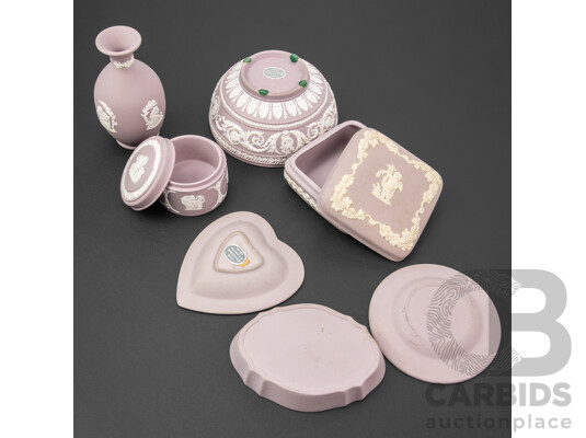 Collection of Seven Wedgewood White on Lilac Ceramic Pieces