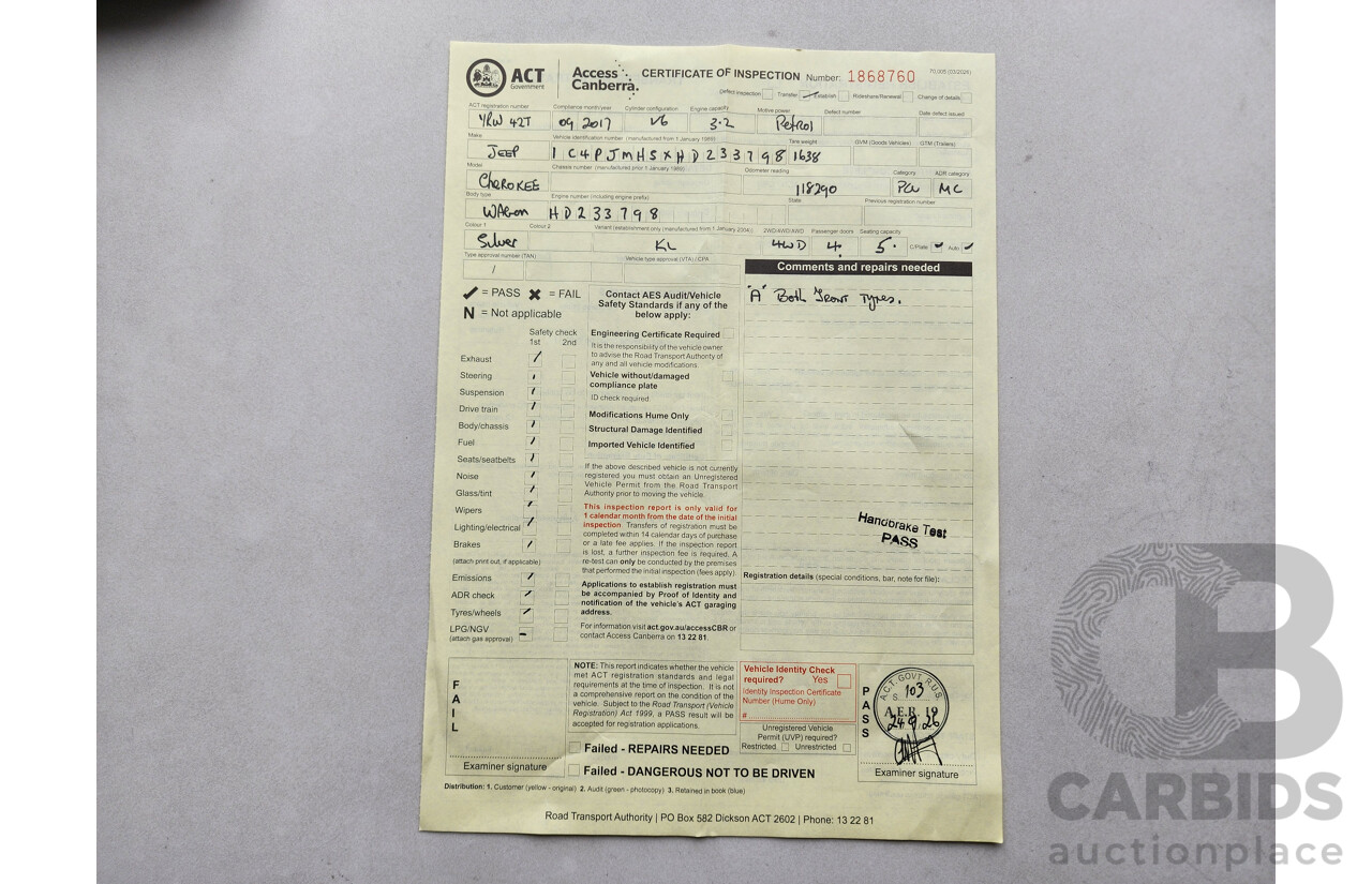 09/2017 Jeep Cherokee Limited (4x4) KL MY17 4d Wagon Silver 3.2L