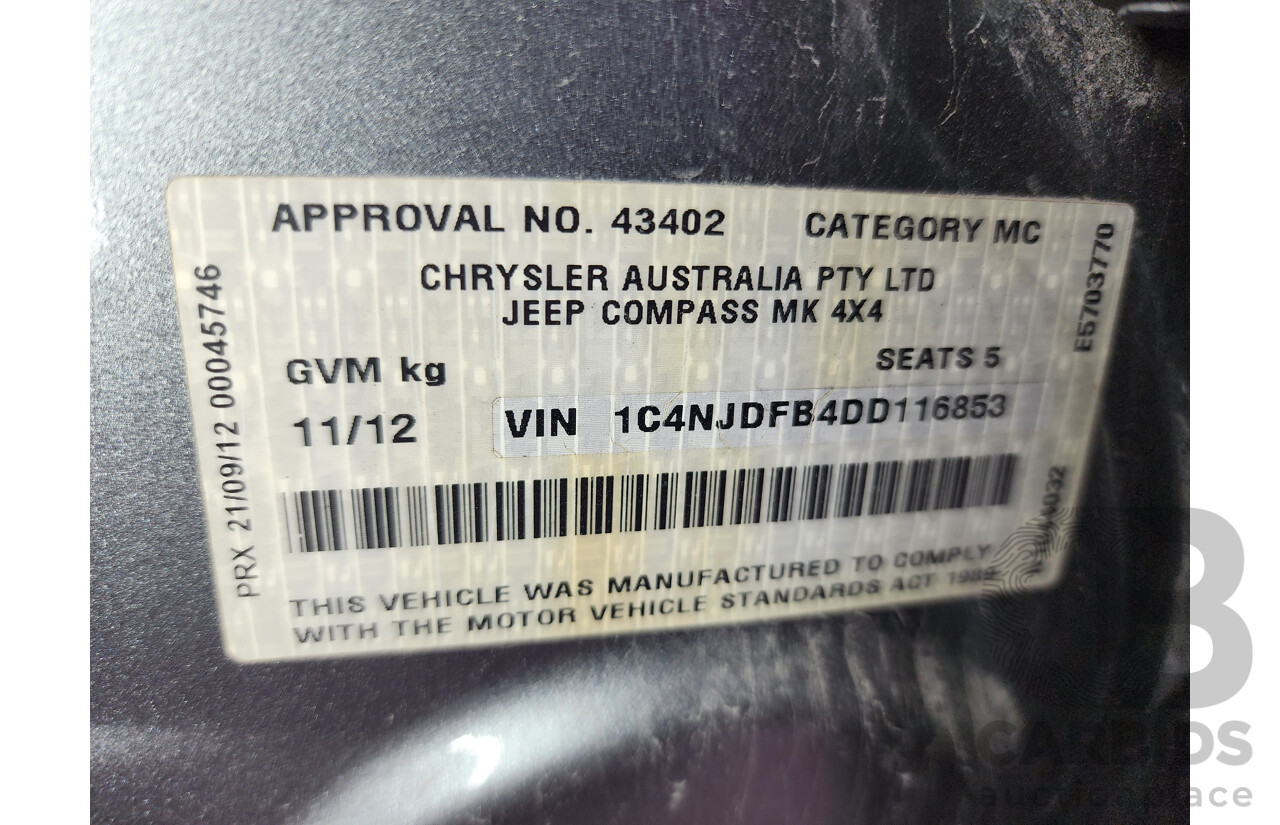 11/2012 Jeep Compass Sport (4x4) MK MY13 4d Wagon Grey 2.4L