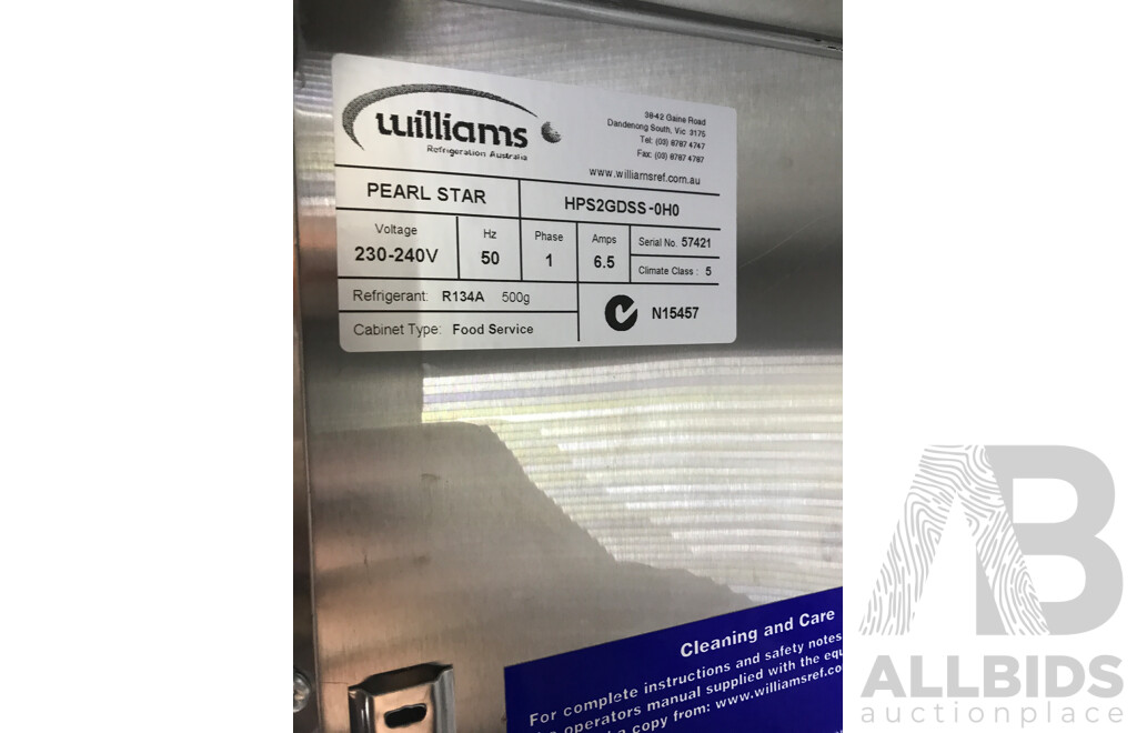 Williams Pearl Star Two Glass Door Upright Fridge