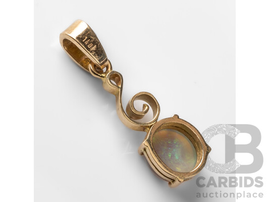 14ct Yellow Gold & Lightning Ridge Opal Pendant - 2.08gms