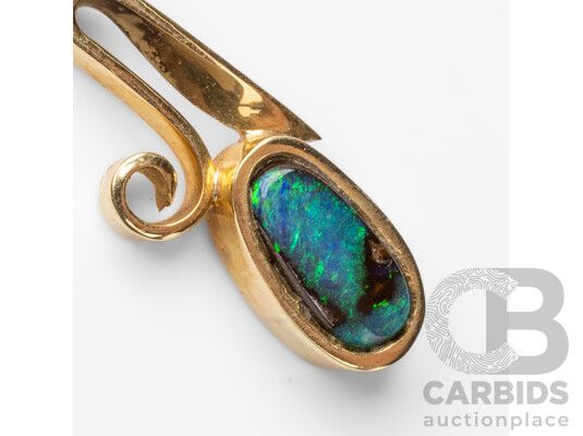 14ct Yellow Gold & Lightning Ridge Opal Pendant - 2.41gms