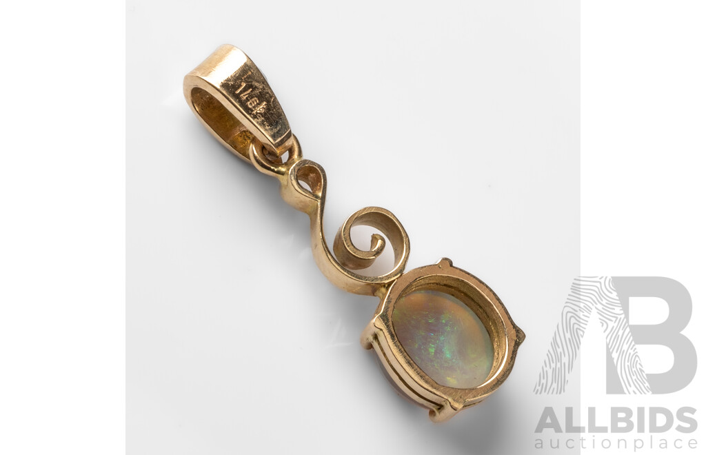 14ct Yellow Gold & Lightning Ridge Opal Pendant - 2.08gms