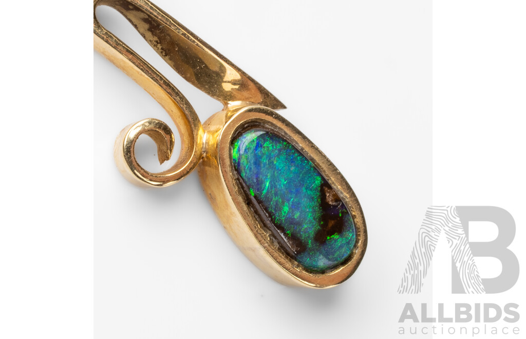 14ct Yellow Gold & Lightning Ridge Opal Pendant - 2.41gms