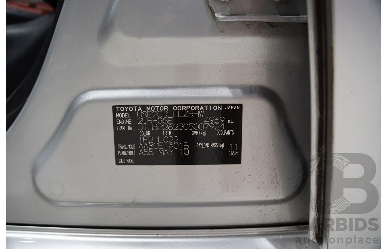 06/2010 Lexus IS F USE20R 09 Upgrade 4d Sedan Premium Silver Metallic V8 5.0L