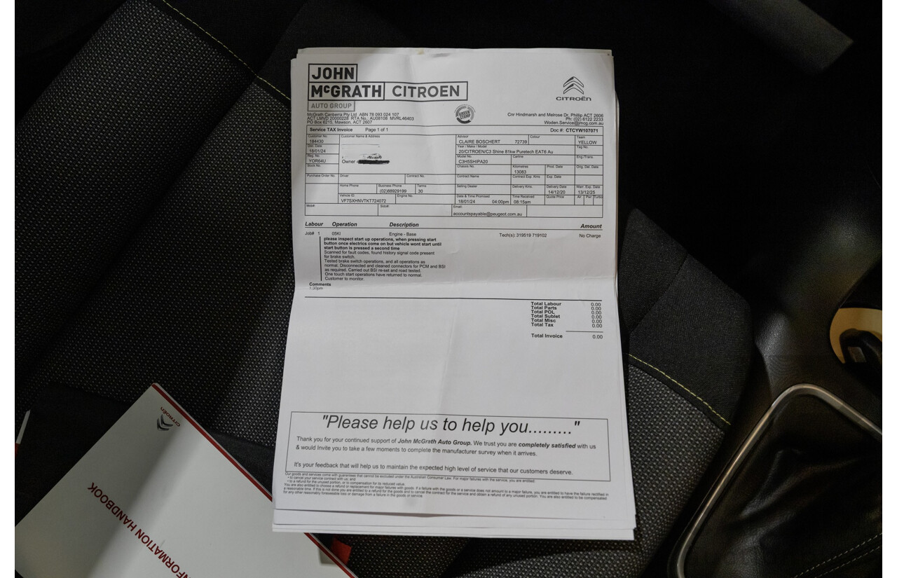 3/2020 Citroen C3 Shine B618 MY20 4d Hatchback White Turbo 1.2L