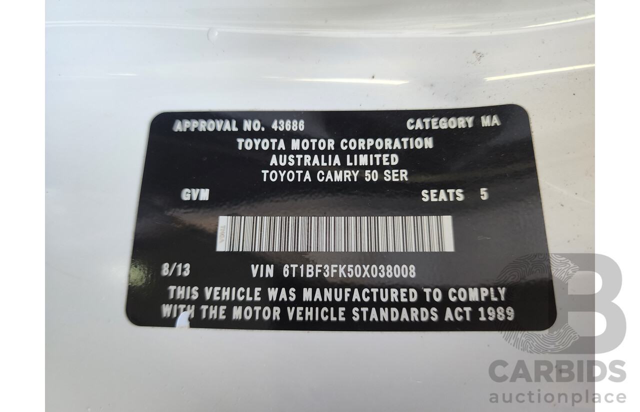 08/2013 Toyota Camry Altise ASV50R 4d Sedan White 2.5L