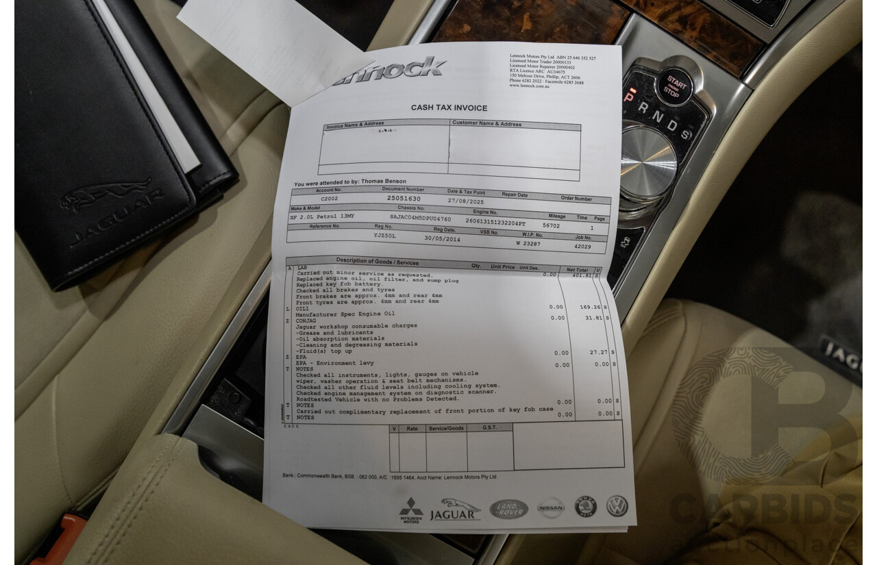 2013 Jaguar XF 2.0 Luxury MY13 4d Sedan Cashmere Gold Turbo 2.0L
