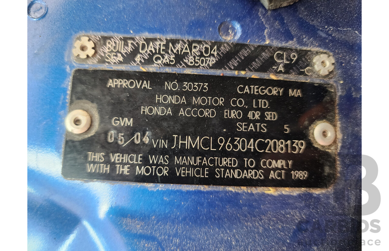 05/2004 Honda Accord EURO 4d Sedan Blue 2.4L
