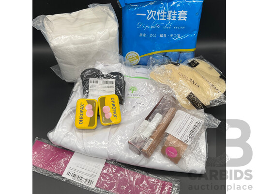 Assorted Items, Makeup, Hand Towels, Chef Shirt, Shoe Covers - Lot of 11