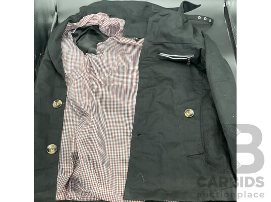 Black Casual Coat - Button Closure and Distinctive Red & White Checkered Interior Lining