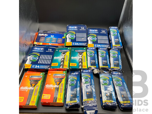 Assorment of Personal Care, Grooming and Wellness Products (Gillette, Oral-B, Ostelin & Natures Way) Carry Bag Included - LOT of 29
