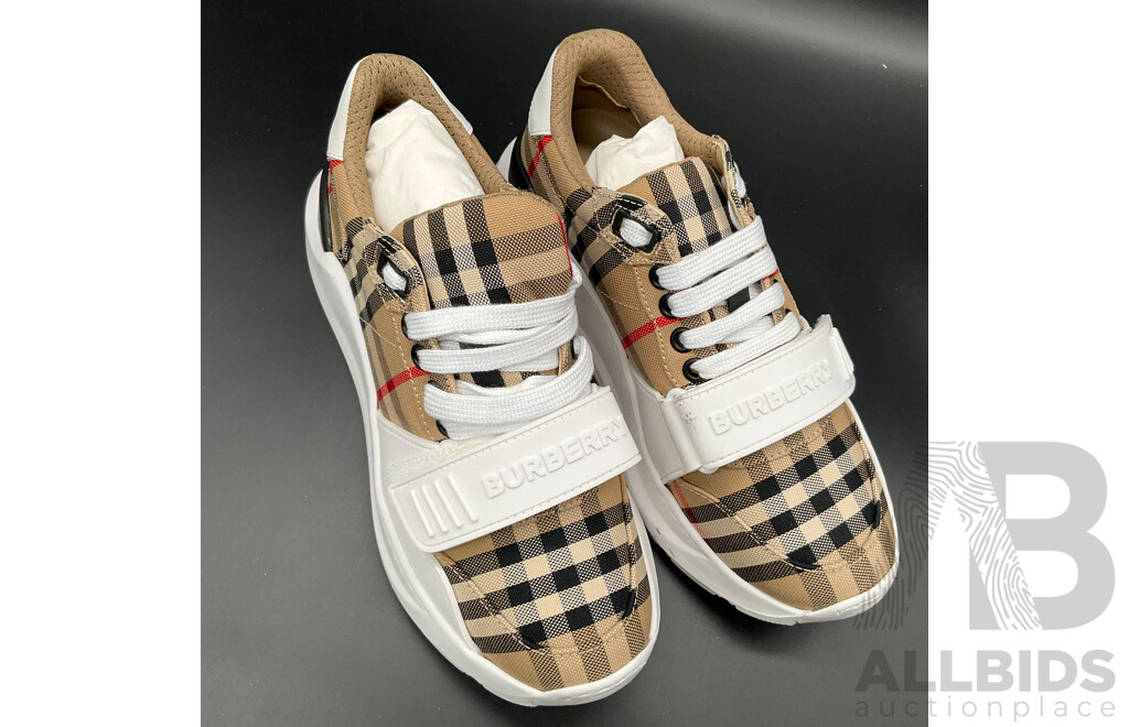 BURBERRY Check and Leather Sneakers