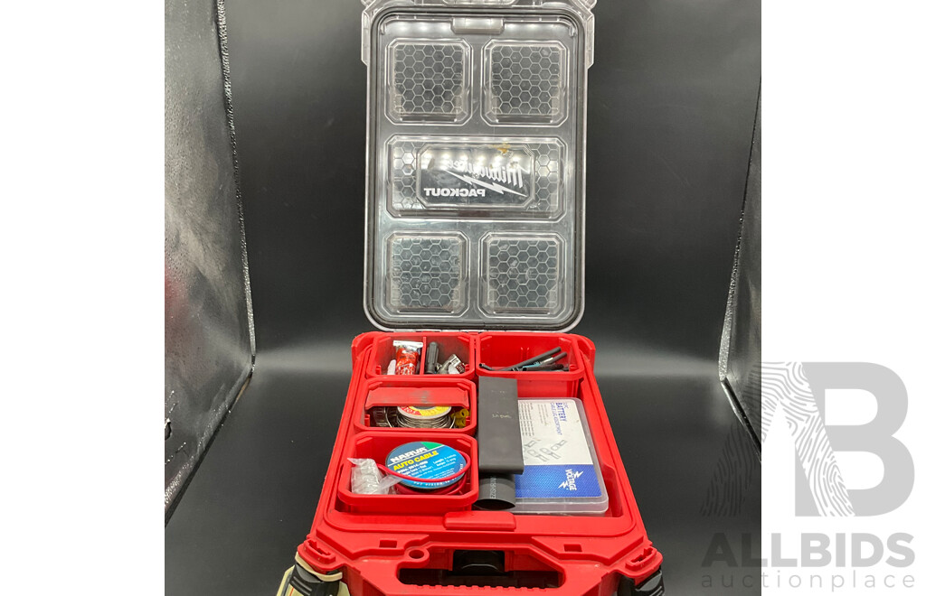 MILWAWKEE Packout Compact Low-Profile Organizer (48-22-8436) with Assortment of Electrical & Automotive Wiring Supplies