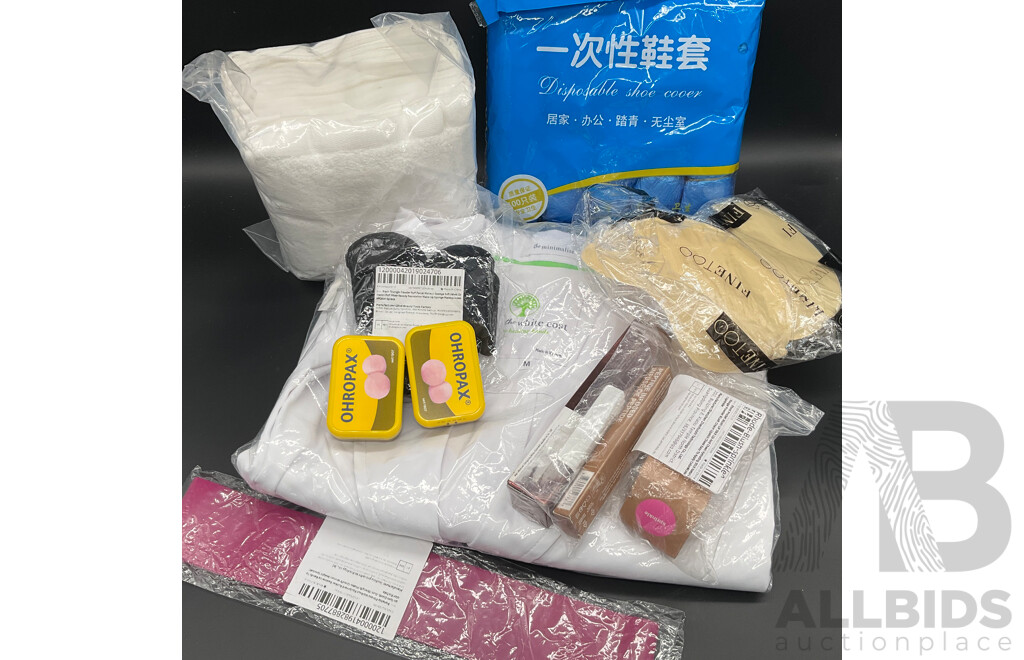 Assorted Items, Makeup, Hand Towels, Chef Shirt, Shoe Covers - Lot of 11