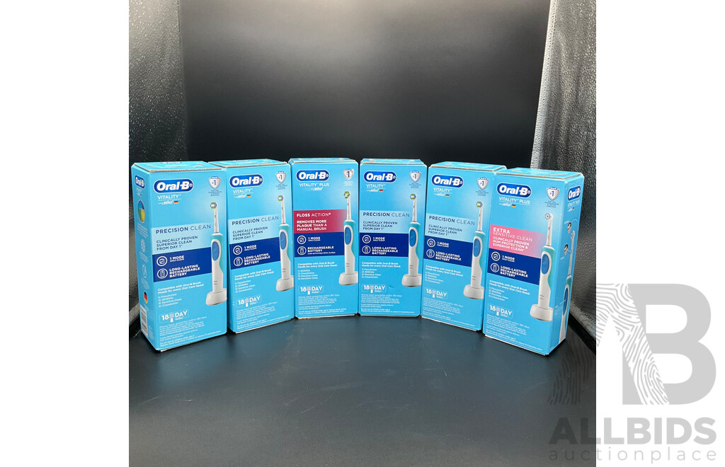 ORAL-B Vitality Electric Toothbrush (Brush Heads - Precision Clean, Floss Action & Extra Sensitive Clean) - LOT OF 6