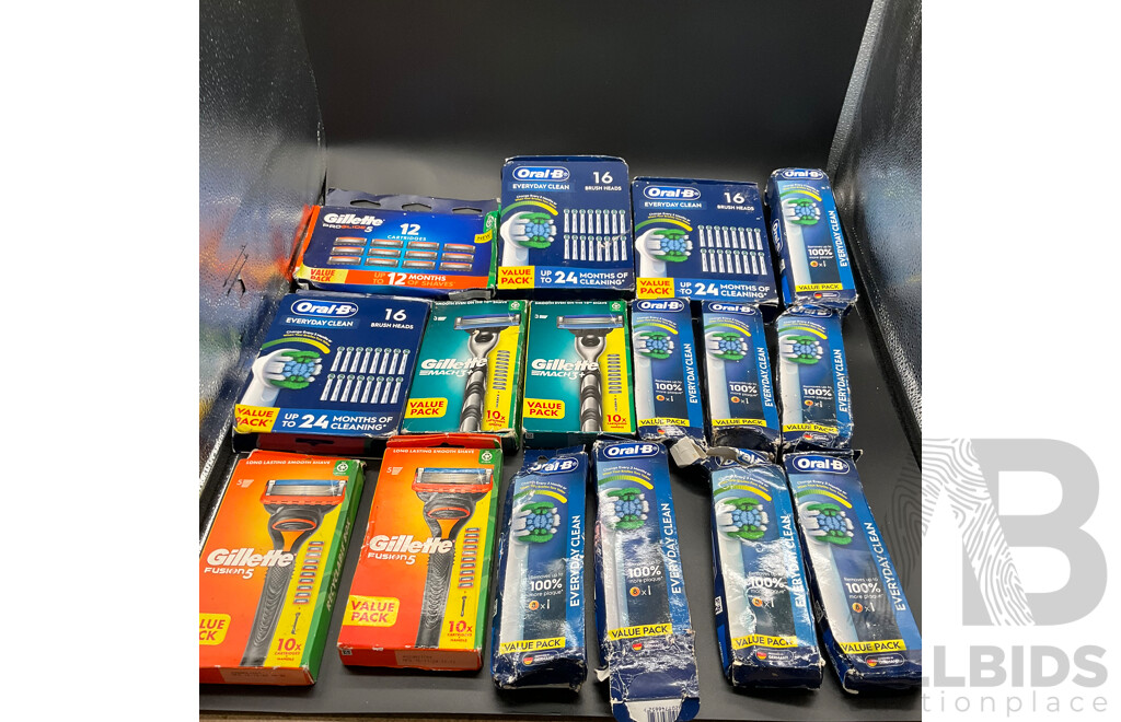 Assorment of Personal Care, Grooming and Wellness Products (Gillette, Oral-B, Ostelin & Natures Way) Carry Bag Included - LOT of 29