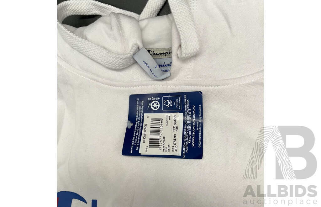 Assortment of Clothing (CHAMPION White Jumper, Black Graphic Jurassic Park Shirt, Navy Blue UNIQLO X JEFF KOONS UT Graphic T-Shirt) - LOT of 3