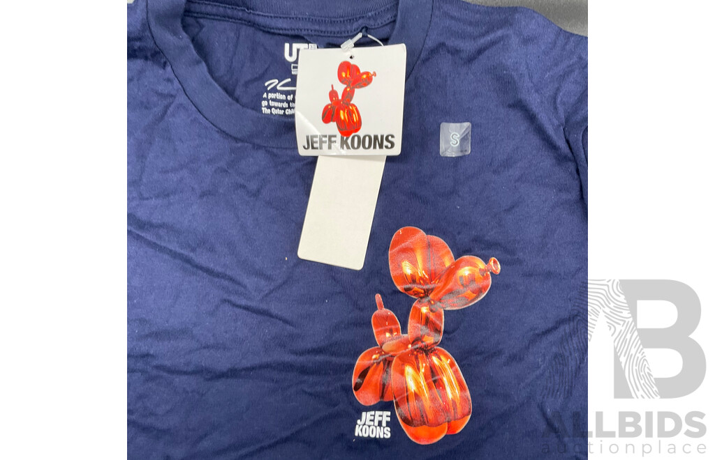 Assortment of Clothing (CHAMPION White Jumper, Black Graphic Jurassic Park Shirt, Navy Blue UNIQLO X JEFF KOONS UT Graphic T-Shirt) - LOT of 3