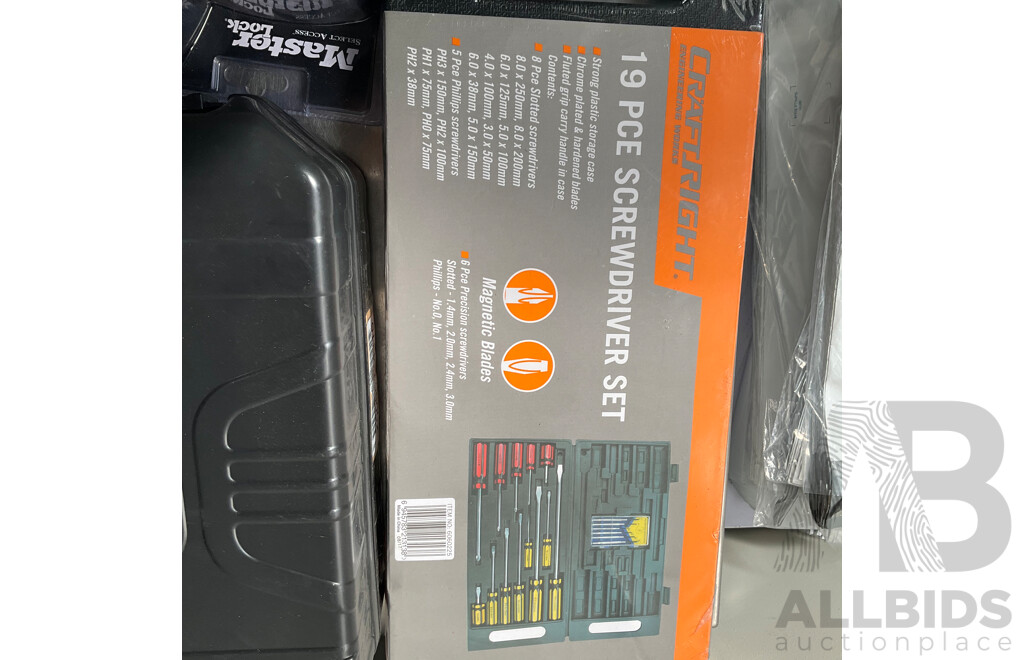 Assorted Items - CRAFTRIGHT 19 PCE Screwdriver Set, Portable Stove, Master Lock, Other - Lot of 6