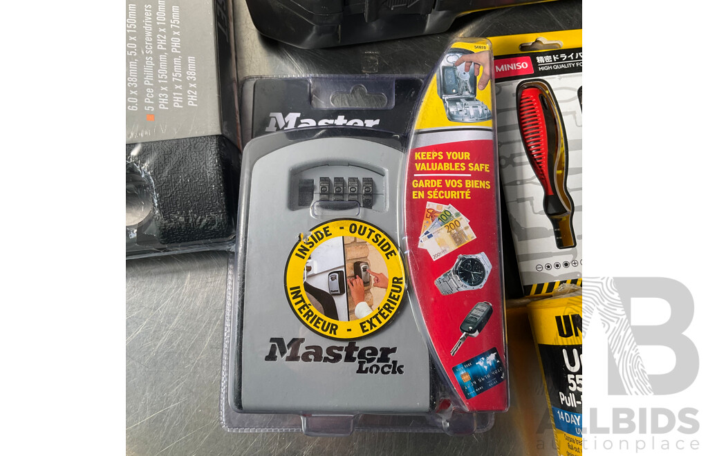 Assorted Items - CRAFTRIGHT 19 PCE Screwdriver Set, Portable Stove, Master Lock, Other - Lot of 6