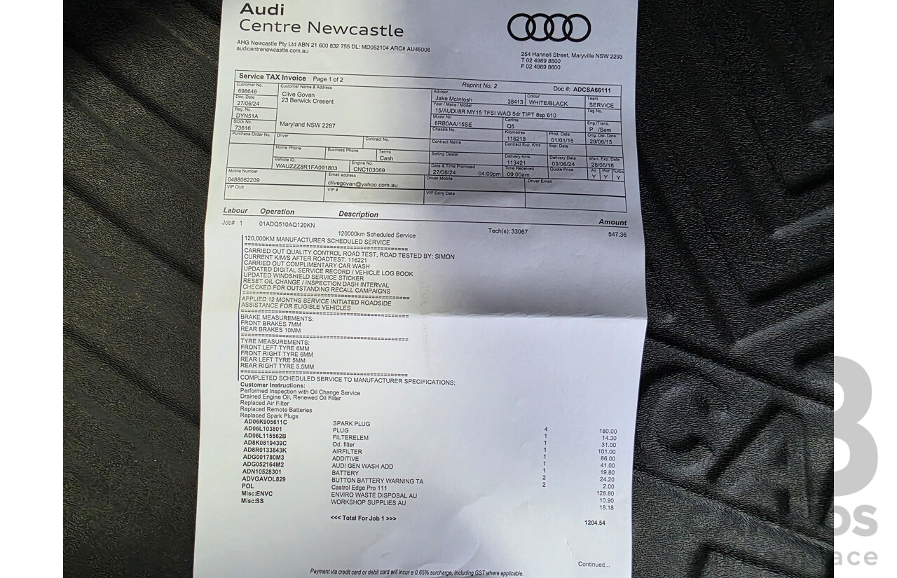 03/2015 Audi Q5 2.0 TFSI QUATTRO (AWD) 8R MY15 4d Wagon Glacier White 2.0L