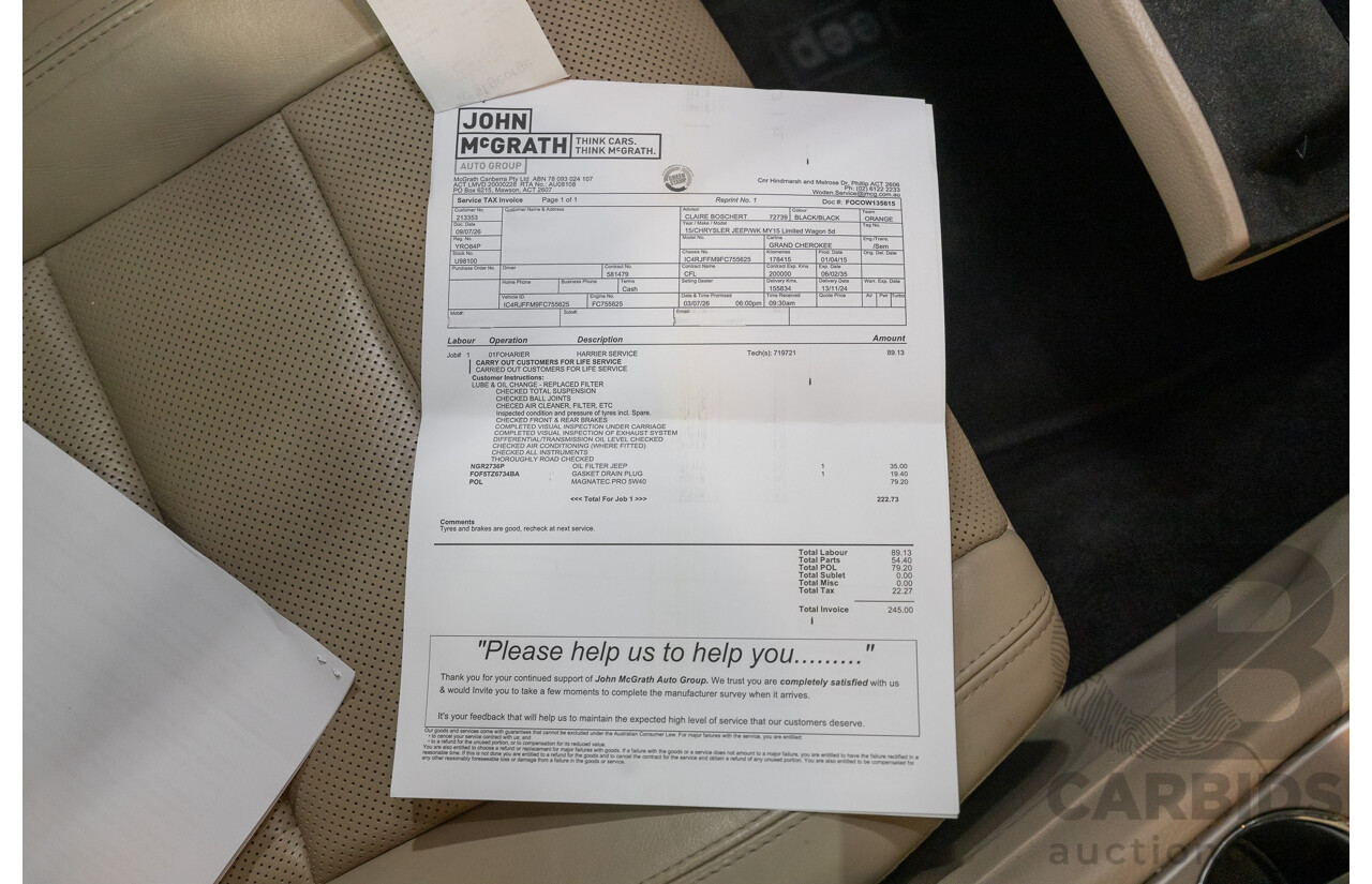 4/2015 Jeep Grand Cherokee Limited (4x4) WK MY15 4d Wagon Black Turbo Diesel V6 3.0L