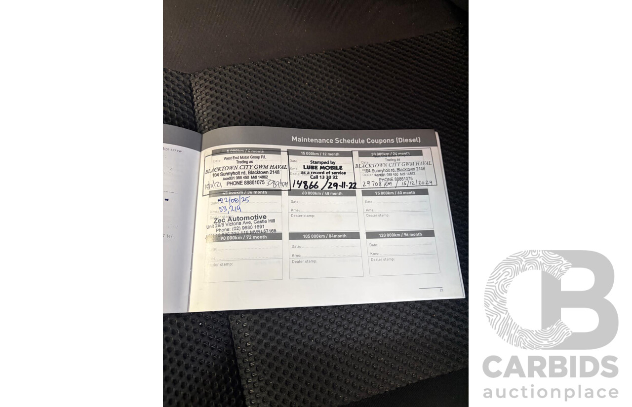 05/2021 Great Wall Steed (4x4) K2 Single Cab Chassis White 2.0L