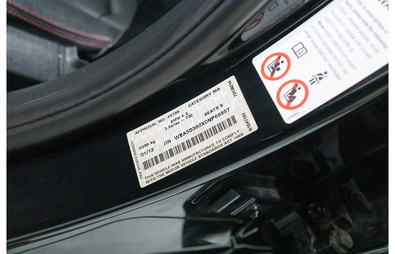 1/2013 BMW 320d Sport F30 4d Sedan Black Sapphire Metallic Turbo Diesel 2.0L