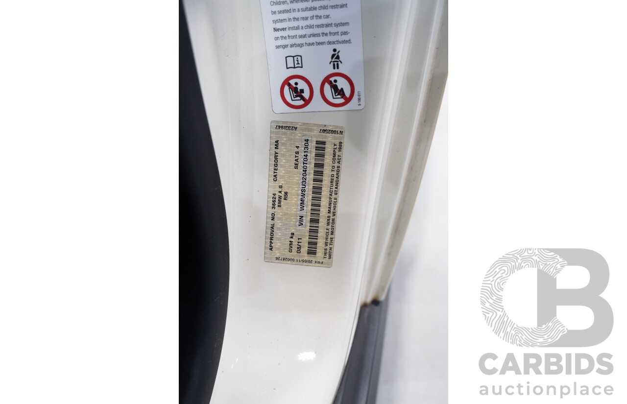 08/2011 Mini Cooper R56 MY11 2d Hatchback White 1.6L