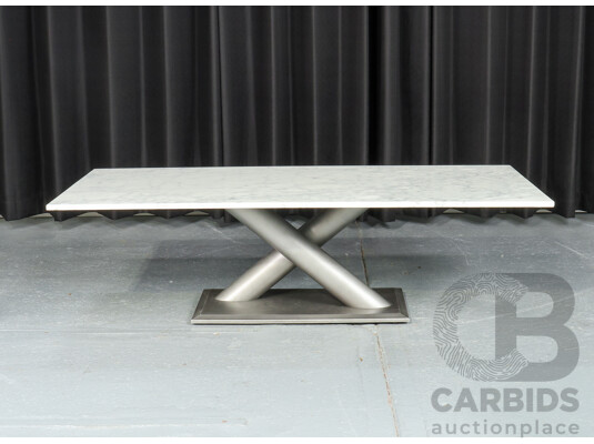 Modern Marble Top Coffee Table with Tubular Base