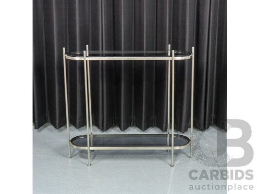Modern Metal Hall Table with Two Smoky Glass Tiers