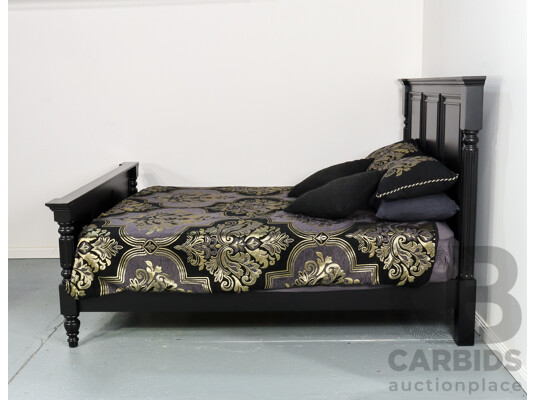 Good Reproduction Timber Framed Queen Sized Bed and New Mattress