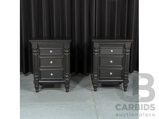 Good Reproduction Pair of Timber Three Drawer Bedside Chests