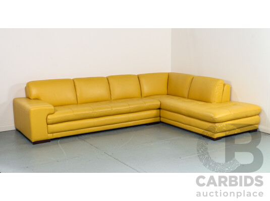 Large Banana Yellow Leather Four Piece Lounge Suite by Linea Domo