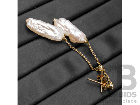 9ct Yellow Gold & Baroque Pearls Drop Earrings - 3.06gms