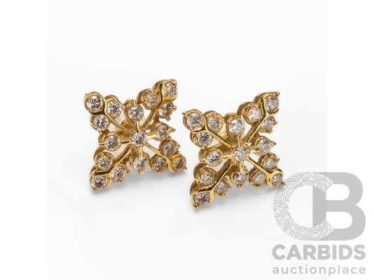 18ct Yellow Gold & Diamonds Snowflake Stud Earrings with Valuation - 3.20gms