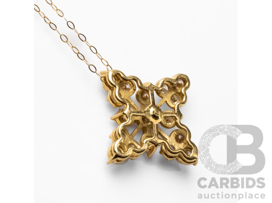 18ct Yellow Gold & Diamonds Snowflake Necklace with Valuation. Length - 48cms - 1.73gms