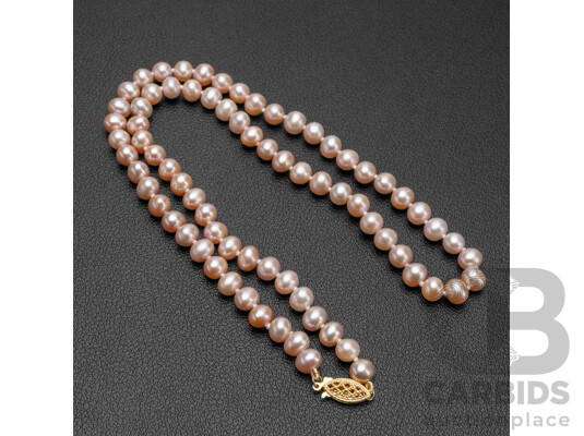 9ct Yellow Gold & Pink Freshwater Pearl Necklace. Length - 45cms