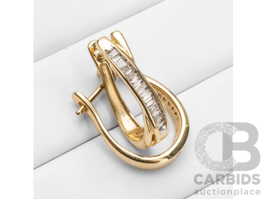 9ct Yellow Gold & Diamond Hinged Hoop Earrings - 2.39gms
