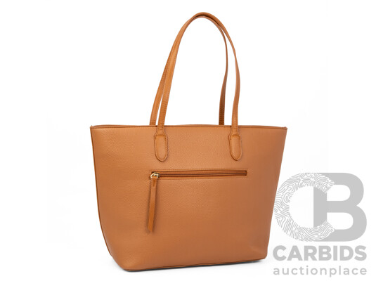Light Brown Pebbled FauxLeather Shoulder Tote Bag by Australian Designer, Anna Nova