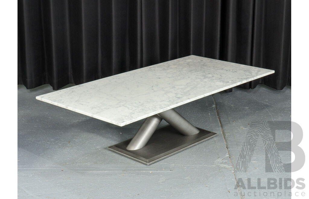 Modern Marble Top Coffee Table with Tubular Base